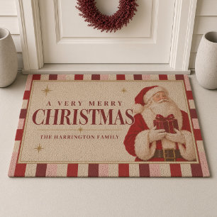 Personalized Vintage Santa Christmas Fiber Doormat