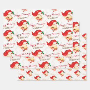 Personalized Vintage Santa Claus Happy Holidays Wrapping Paper Sheets
