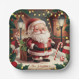 Personalized Vintage Santa Claus Retro Christmas Paper Plates