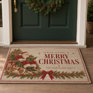 Personalized Vintage Santa Merry Christmas Family Fiber Doormat