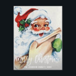 Personalized Vintage Santa Merry Christmas Holiday Postcard<br><div class="desc">Send these beautiful postcards to your friends and family.  Lovely modern script with MERRY CHRISTMAS with vintage Santa Claus,  old St. Nick.  Santa reading his naughty and nice list.   Back of card has option to add text.</div>