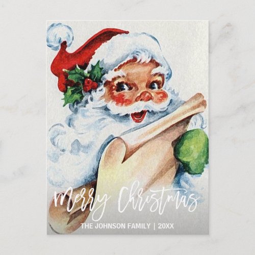 Personalized Vintage Santa Merry Christmas Holiday Postcard