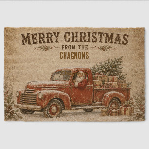 Personalized Vintage Santa Red Truck Christmas Doo Fiber Doormat
