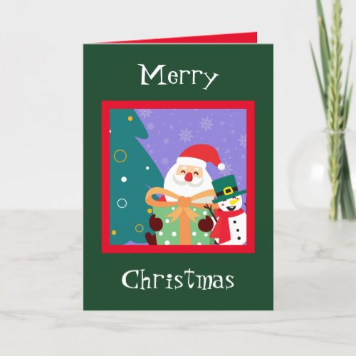 Personalized Vintage Santa  Snowman Holiday Card