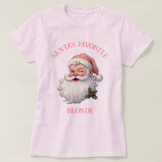 Personalized Vintage Santa's Favorite Pink Xmas T-Shirt