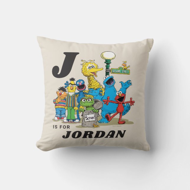 Personalized Vintage Sesame Street Pals Throw Pillow (Front)