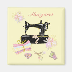 Personalized Vintage Sewing Machine And Fabric Magnet