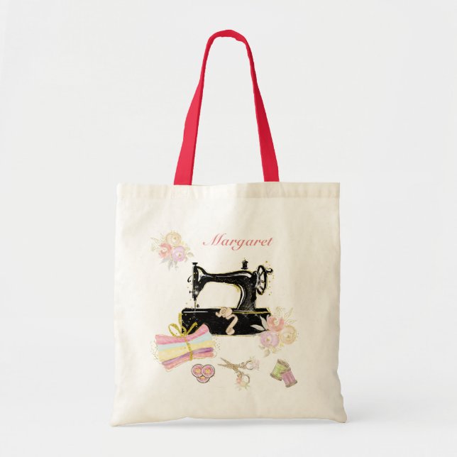 Personalized Vintage Sewing Machine Tote Bag (Front)