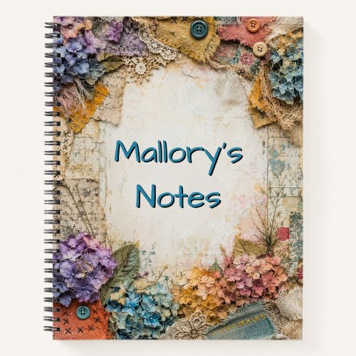 Personalized Vintage Shabby Chic Floral Pressed Notebook