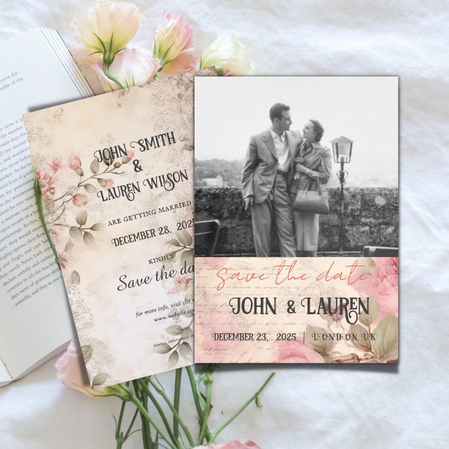 personalized vintage shabby chic pink  save the date (Creator Uploaded)