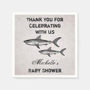 Personalized Vintage Shark Baby Shower Thank You Paper Napkins