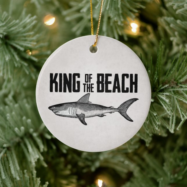Personalized Vintage Shark Beach King Ceramic Ornament (Tree)