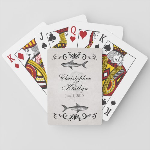 Personalized Vintage Shark Jellyfish Wedding Poker Cards
