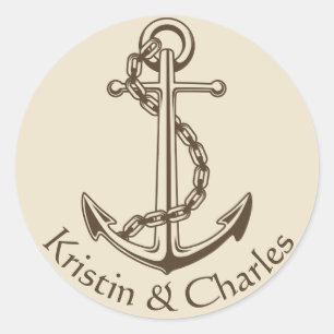 Personalized Vintage Ship Anchor Nautical Wedding Classic Round Sticker