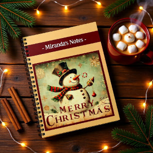 Personalized Vintage Snowman Merry Christmas Notebook