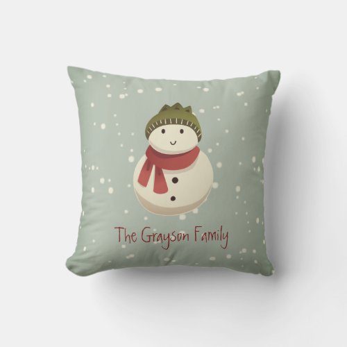 Personalized Vintage Snowman Seasons Greetings Throw Pillow