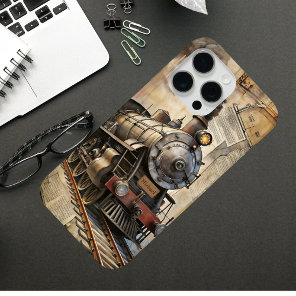 Personalized Vintage Steam Train Retro Travel iPhone 15 Pro Max Case