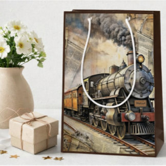 Personalized Vintage Steam Train | Train Gift Medium Gift Bag