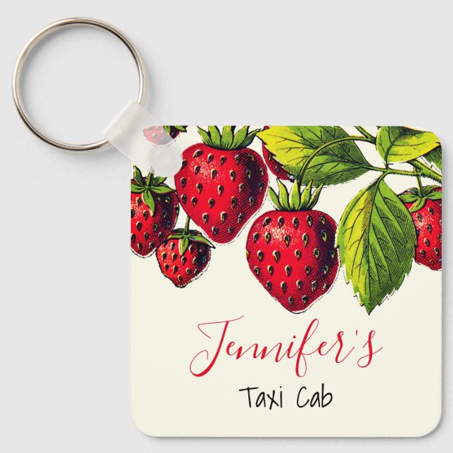 Personalized Vintage Strawberry Graphic Keychain (Front)