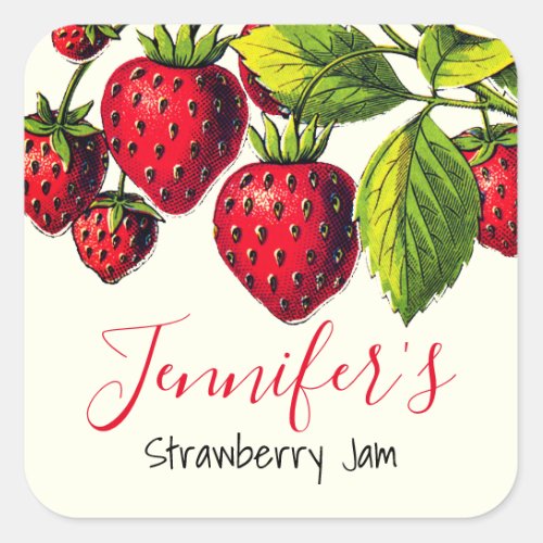 Personalized Vintage Strawberry Jam Canning Jar Square Sticker