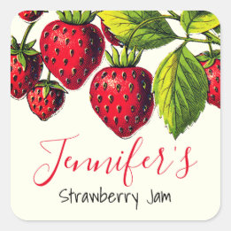 Personalized Vintage Strawberry Jam Canning Jar Square Sticker