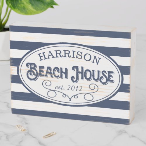 Personalized Vintage Style Beach House Wooden Box Sign