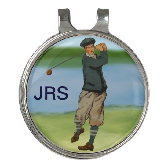 Personalized Vintage style golf scene Golf Hat Clip