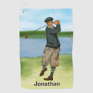 Personalized Vintage style golf scene Golf Towel