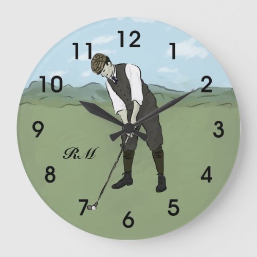 Personalized Vintage style golfer Large Clock
