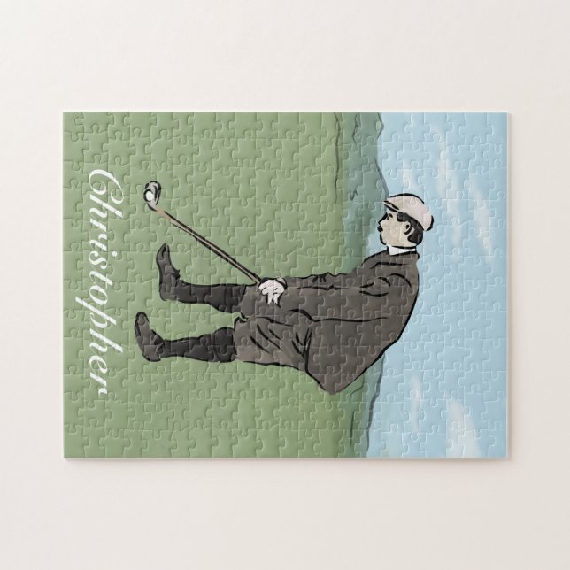 Personalized Vintage style golfer putting Jigsaw Puzzle (Horizontal)