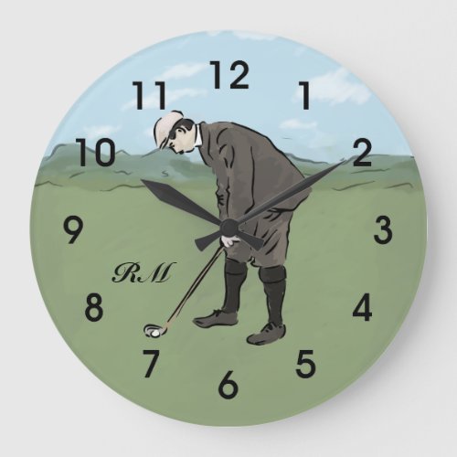 Personalized Vintage style golfer putting Large Clock