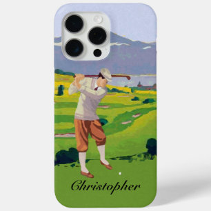 Personalized Vintage Style Highlands Golfing Scene iPhone 15 Pro Max Case