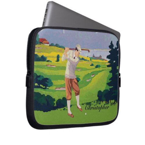 Personalized Vintage Style Highlands Golfing Scene Laptop Sleeve