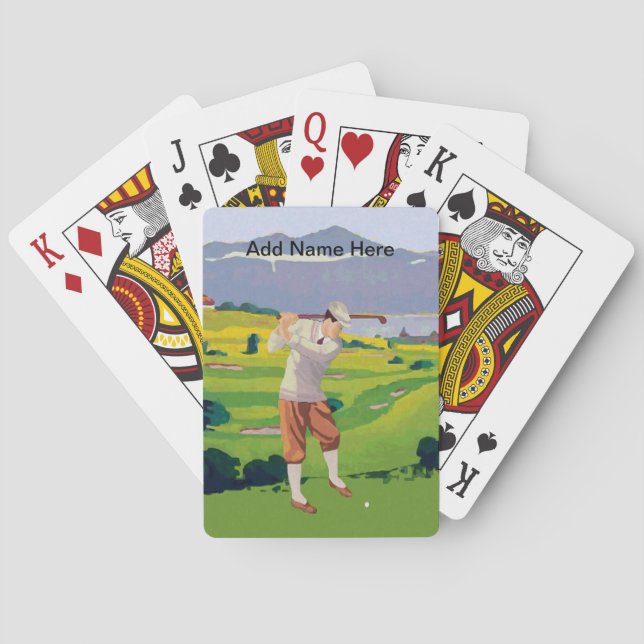 Personalized Vintage Style Highlands Golfing Scene Poker Cards (Back)