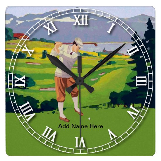 Personalized Vintage Style Highlands Golfing Scene Square Wall Clock