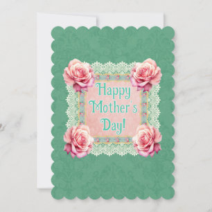 Personalized Vintage Style Pine Green Mothers Day Holiday Card