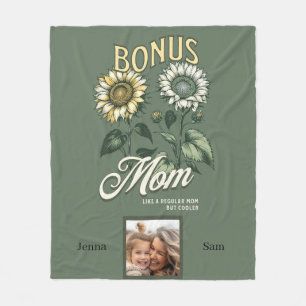 Personalized Vintage Sunflower Bonus Mom Photo Fleece Blanket