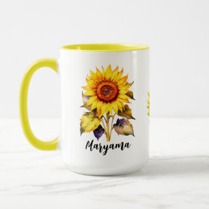 Personalized Vintage Sunflower Mug With Cute Name