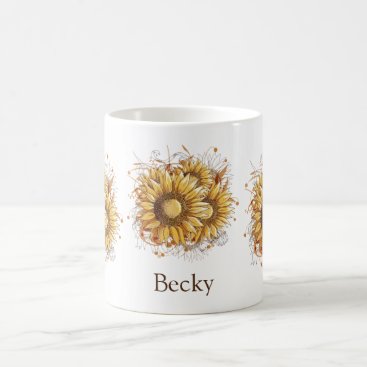 Personalized Vintage Sunflowers Coffee Mug
