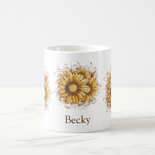 Personalized Vintage Sunflowers Coffee Mug (Center)