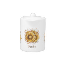 Personalized Vintage Sunflowers Teapot