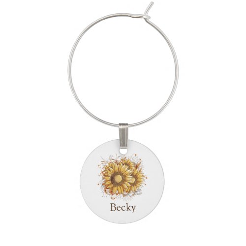 Personalized Vintage Sunflowers Wine Charm