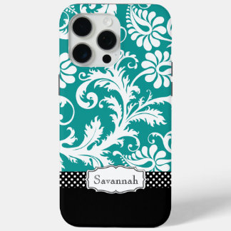 Personalized Vintage Teal Damask iPhone 15 Pro Max Case
