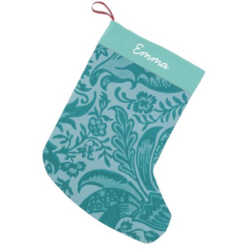 Personalized Vintage Teal Green Floral Botanical Small Christmas Stocking