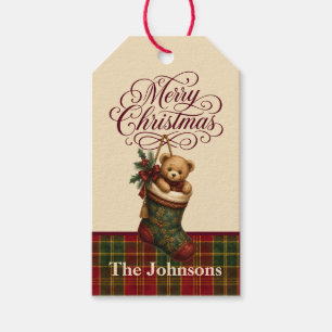 Personalized Vintage Teddy Bear Christmas Stocking Gift Tags