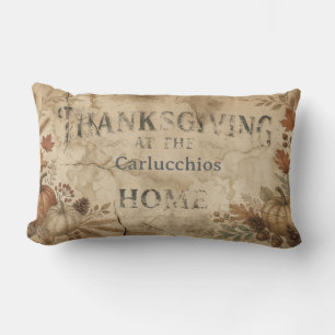 Personalized Vintage Thanksgiving Farmhouse Throw Lumbar Pillow