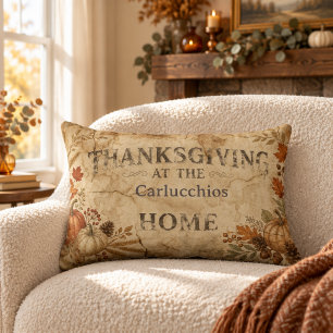 Personalized Vintage Thanksgiving Farmhouse Throw Lumbar Pillow