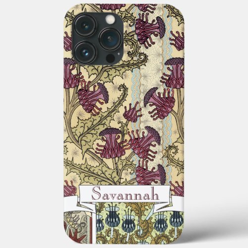 Personalized Vintage Thistle Flower Pattern iphone iPhone 13 Pro Max Case