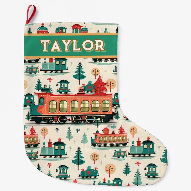 Personalized Vintage Train Christmas Large Christmas Stocking (Front)