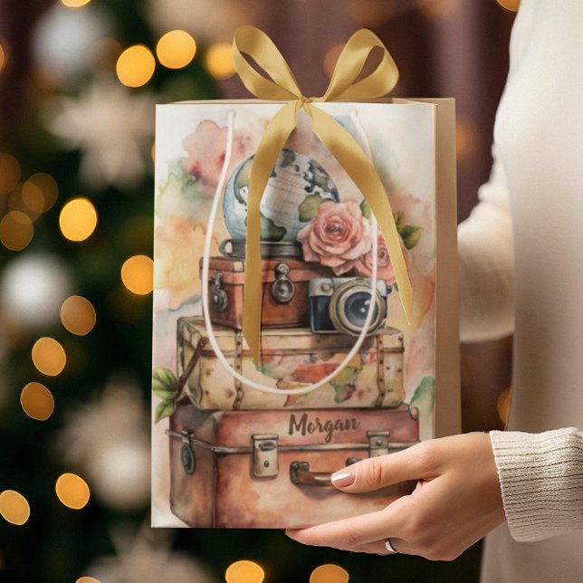 Personalized Vintage Travel Illustration Medium Gift Bag (Creator Uploaded)